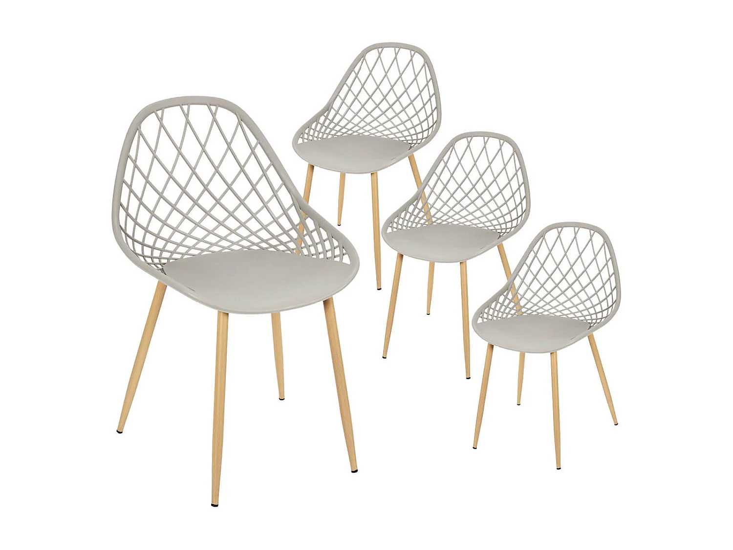 TRESSIE - Lot de 4 Chaises Gris Taupe Coque Arrondie