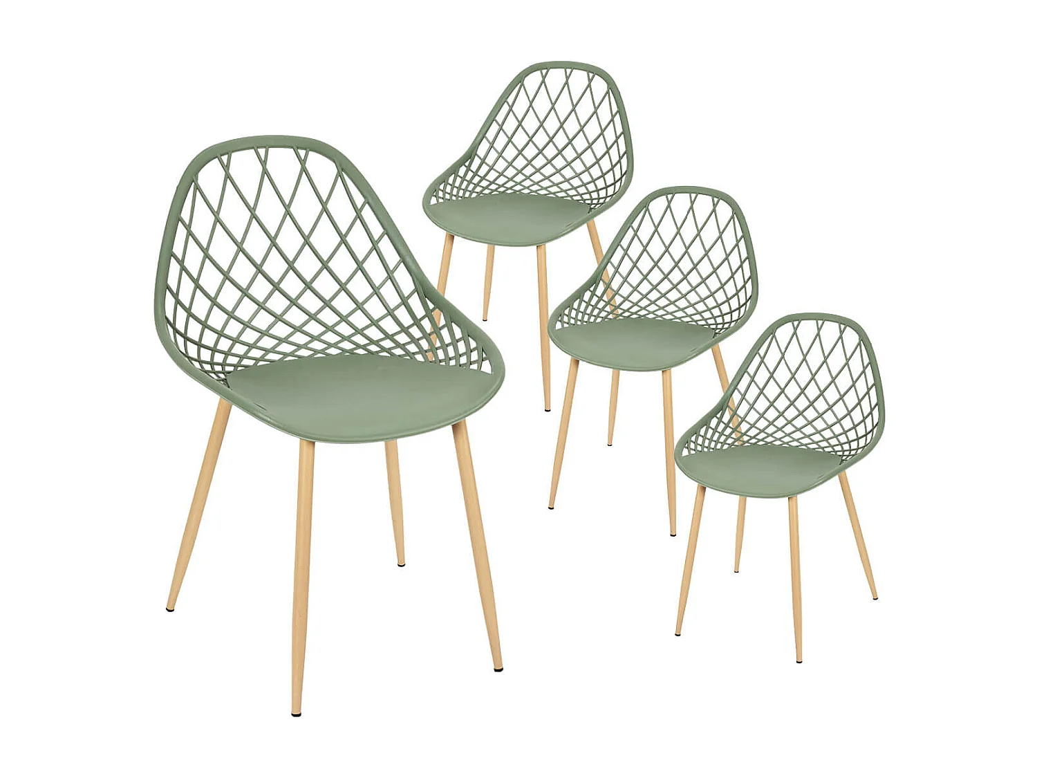 TRESSIE - Lot de 4 Chaises Vertes Coque Arrondie