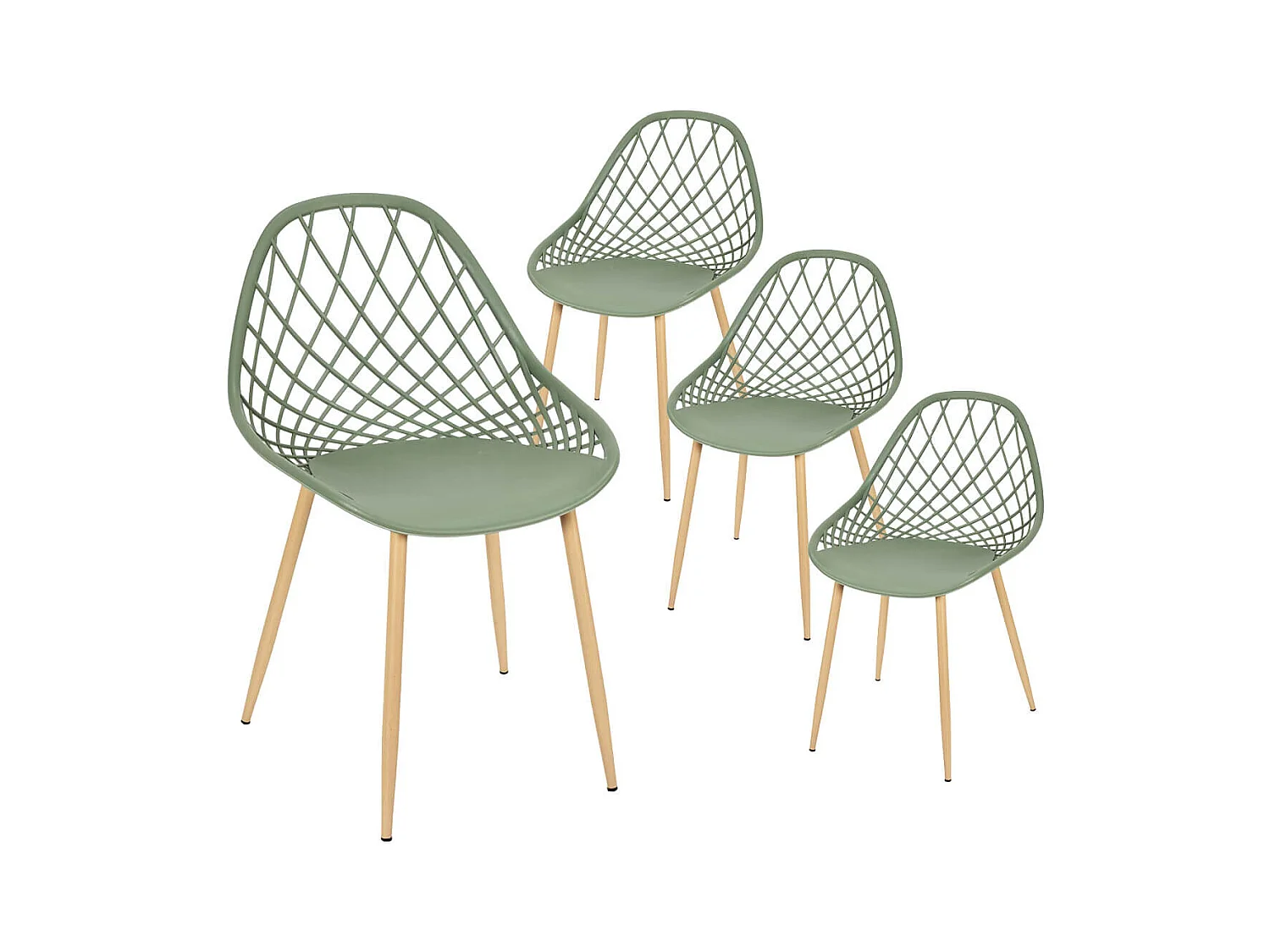 TRESSIE - Lot de 4 Chaises Vertes Coque Arrondie