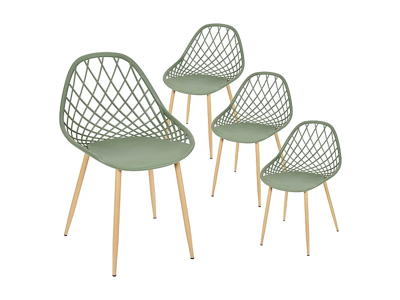 TRESSIE - Lot de 4 Chaises Vertes Coque Arrondie