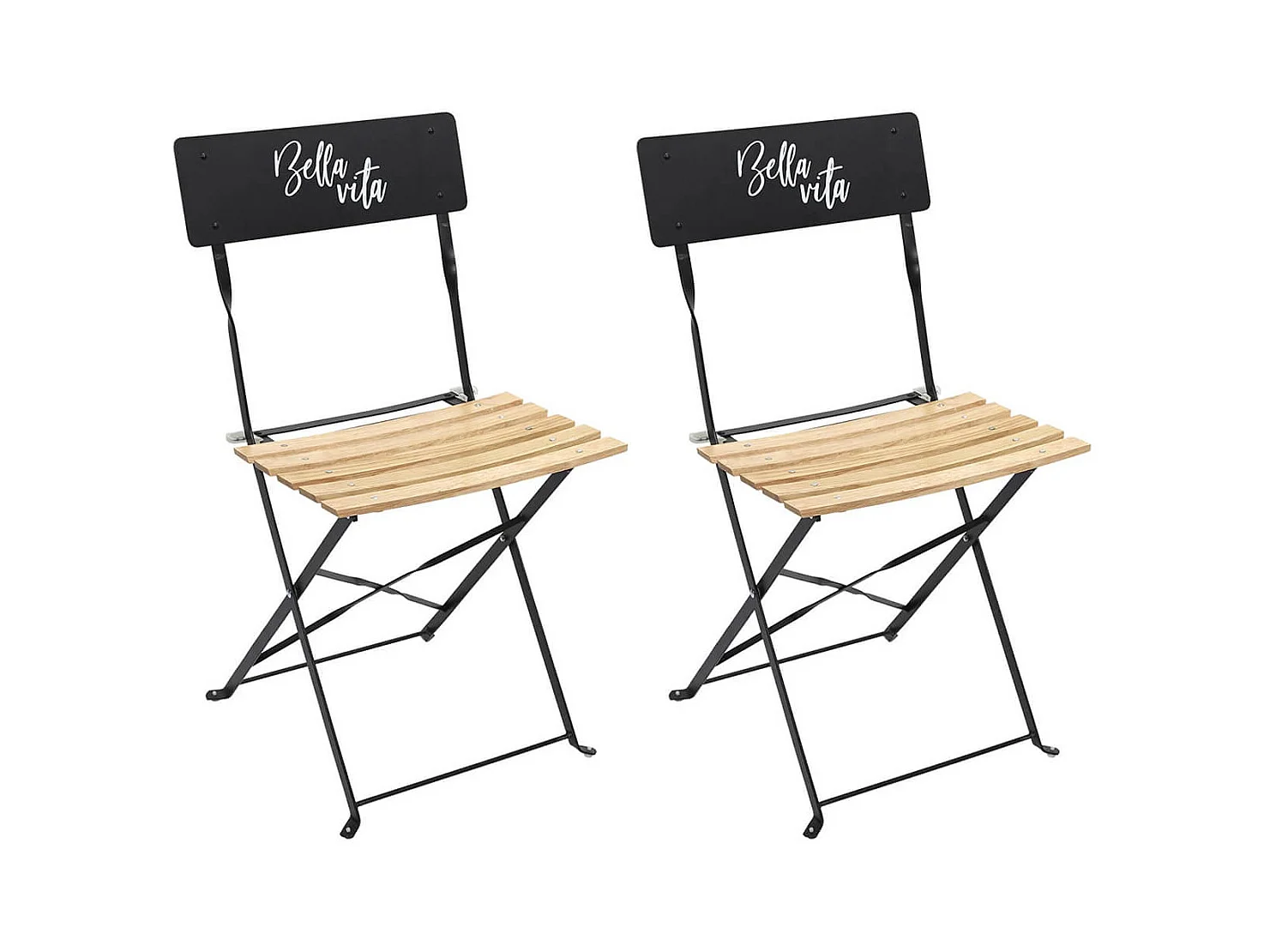 MALAM - Lot de 2 Chaises Pliantes Noires Motif Bella Vita