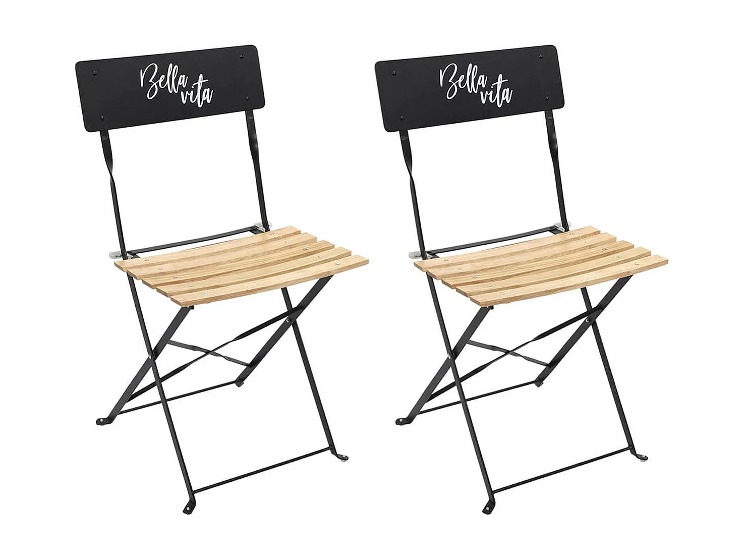 MALAM - Lot de 2 Chaises Pliantes Noires Motif Bella Vita