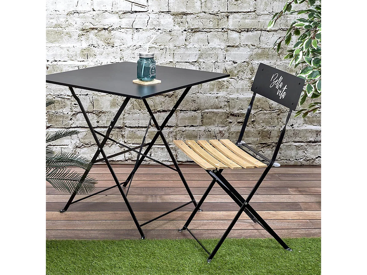 MALAM - Lot de 2 Chaises Pliantes Noires Motif Bella Vita
