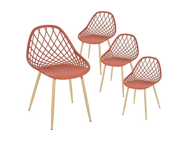 TRESSIE - Lot de 4 Chaises Terracotta Coque Arrondie