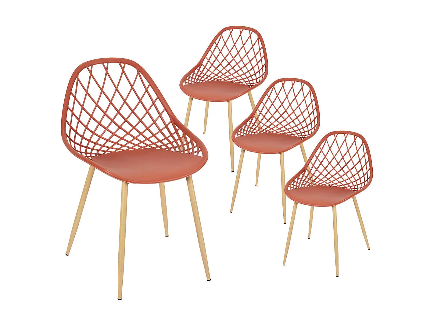 TRESSIE - Lot de 4 Chaises Terracotta Coque Arrondie
