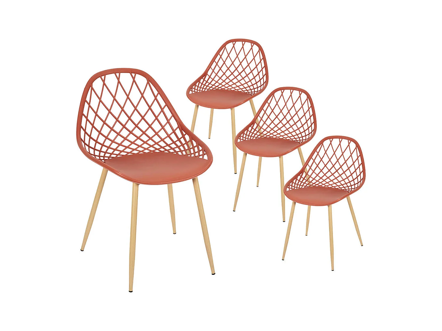 TRESSIE - Lot de 4 Chaises Terracotta Coque Arrondie