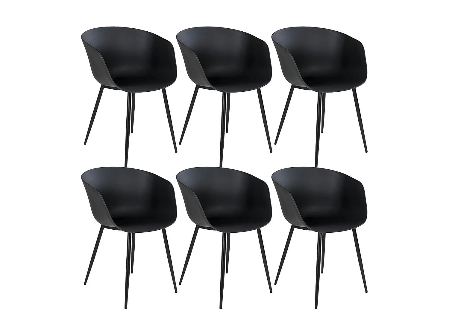 MONTANA - Lot de 6 Chaises PolyPropylène Noir et Pieds Acier