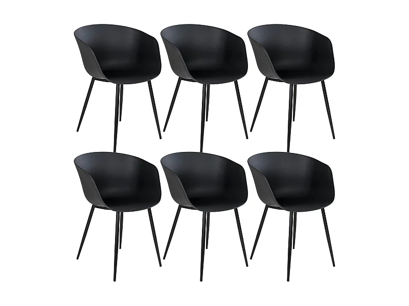 MONTANA - Lot de 6 Chaises PolyPropylène Noir et Pieds Acier