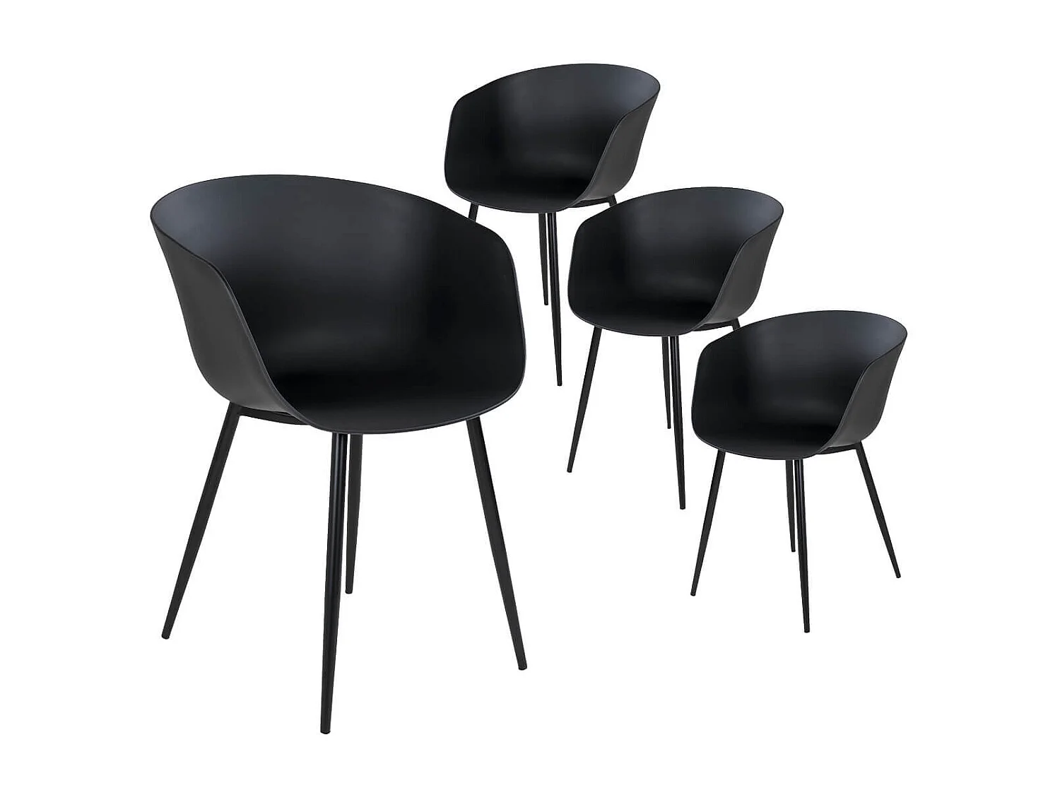 MONTANA - Lot de 4 Chaises PolyPropylène Noir et Pieds Acier