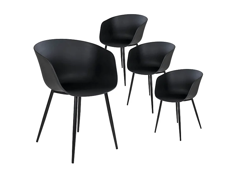 MONTANA - Lot de 4 Chaises PolyPropylène Noir et Pieds Acier