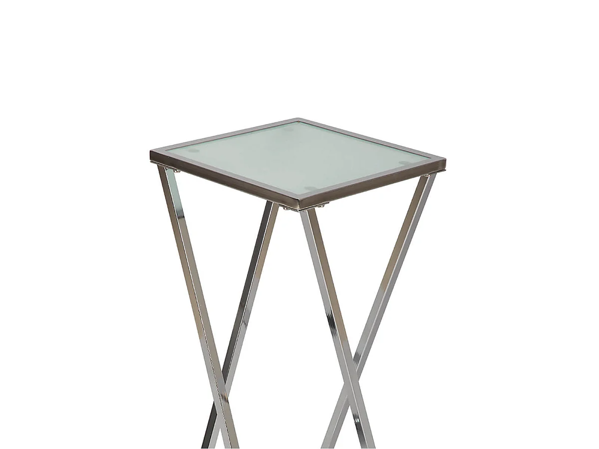 SHANE - Sellette H75 cm en Acier Chromé et Plateau en Verre
