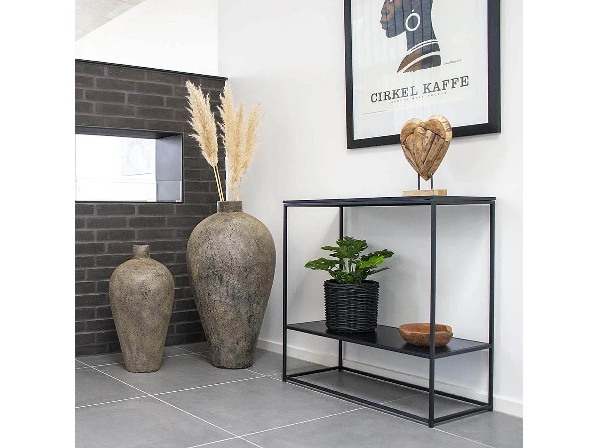 HARALD - Console Acier Noir et Plateau Aspect Bois Noir