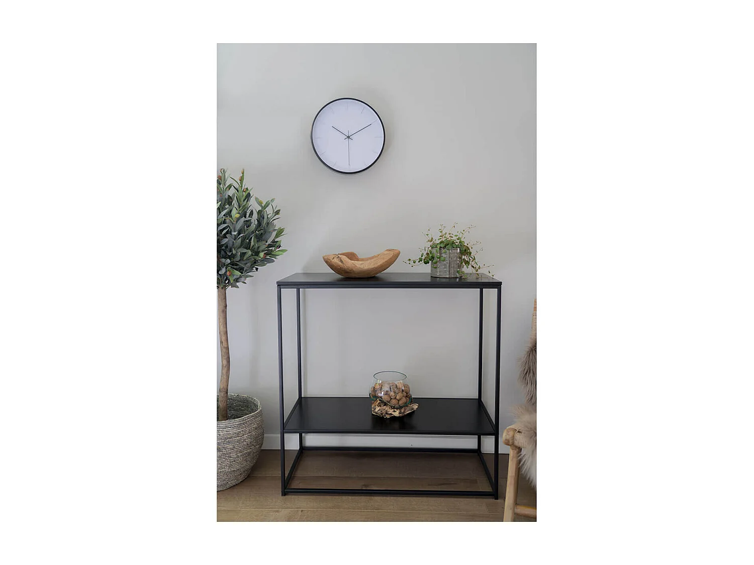 HARALD - Console Acier Noir et Plateau Aspect Bois Noir