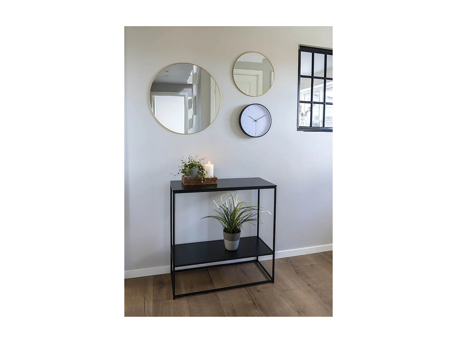 HARALD - Console Acier Noir et Plateau Aspect Bois Noir