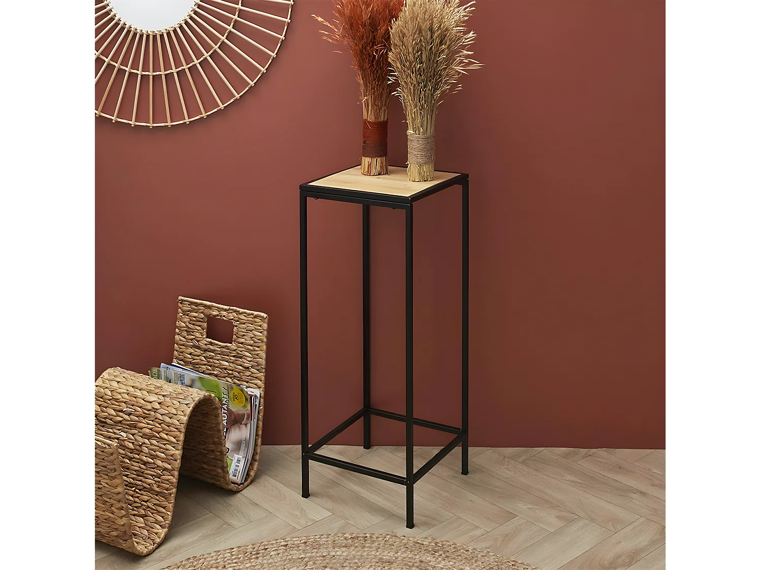 MOTSO - Sellette Métal Noir Plateau en Bambou