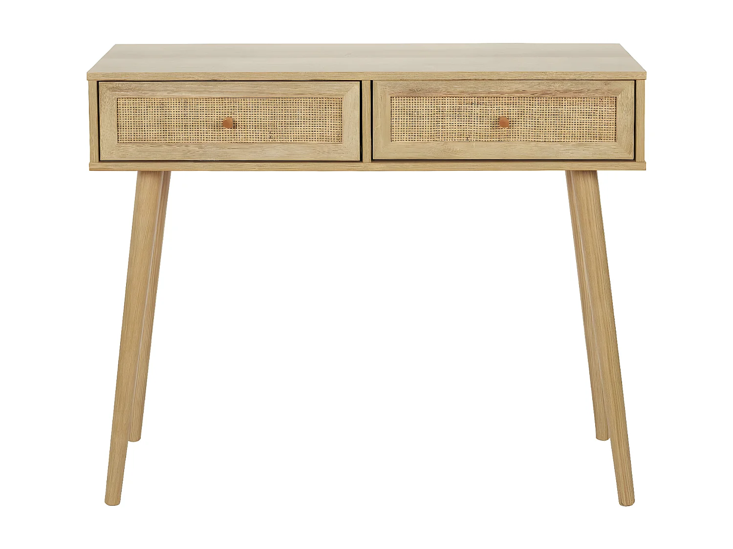 MAYA - Console 2 Tiroirs Effet Bois et Façades Rotin
