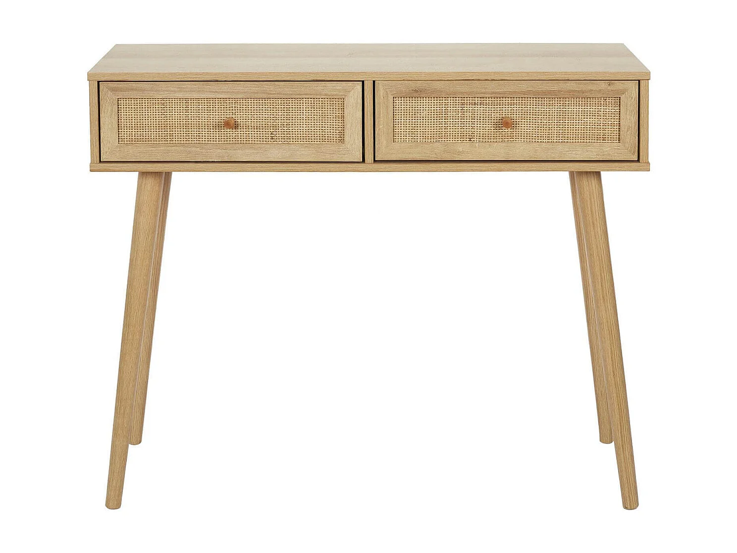 MAYA - Console 2 Tiroirs Effet Bois et Façades Rotin
