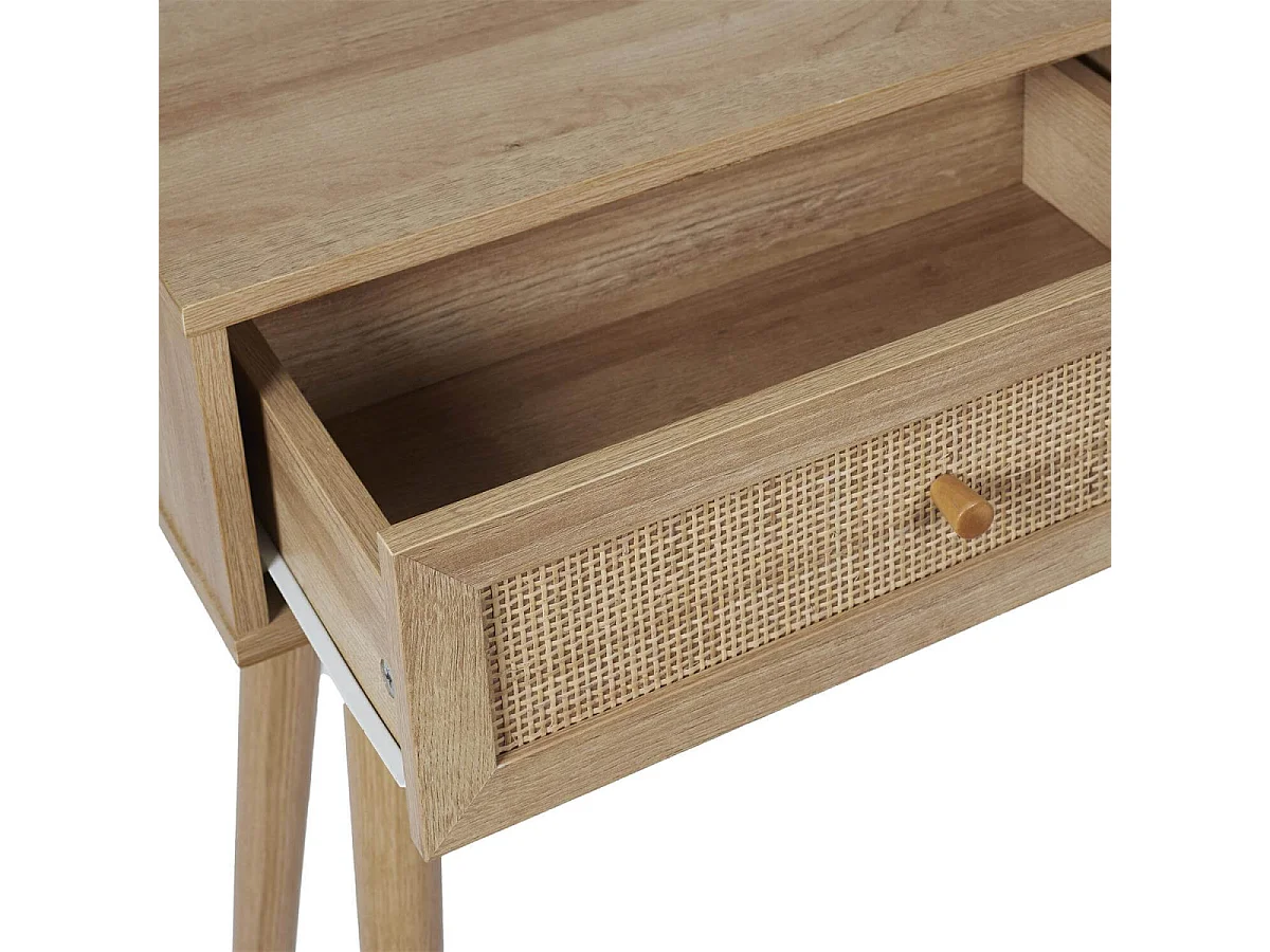 MAYA - Console 2 Tiroirs Effet Bois et Façades Rotin