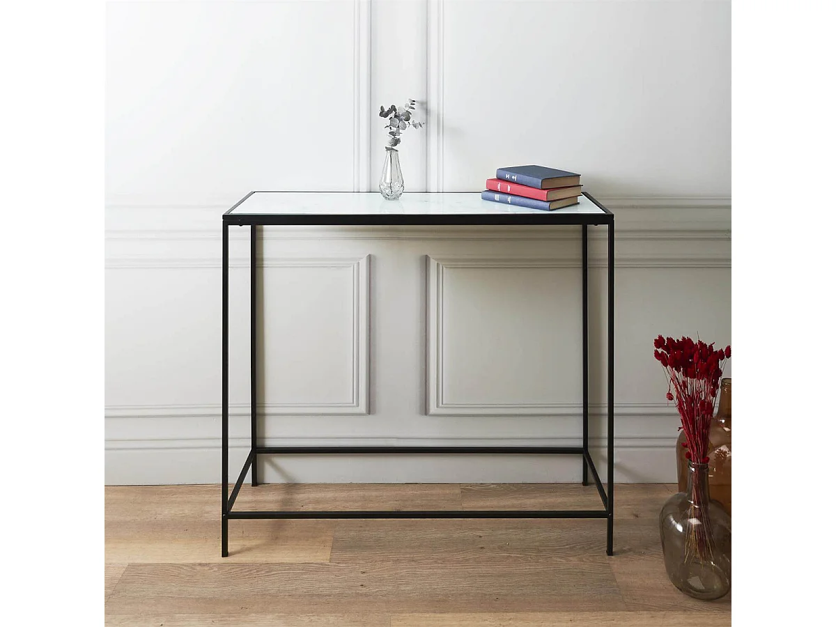 MOTSA - Console Plateau Verre Imitation Marbre