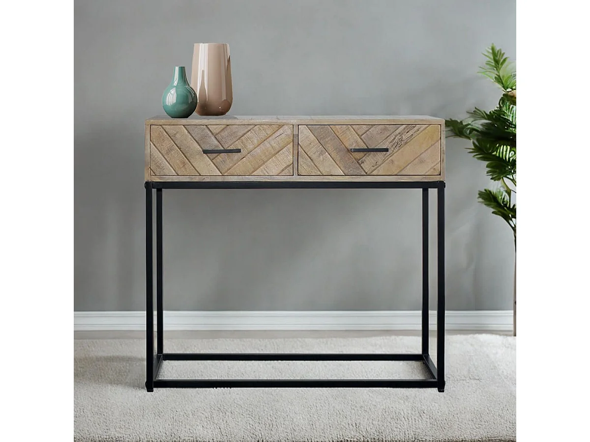 MANKO - Console 2 Tiroirs en Manguier Massif