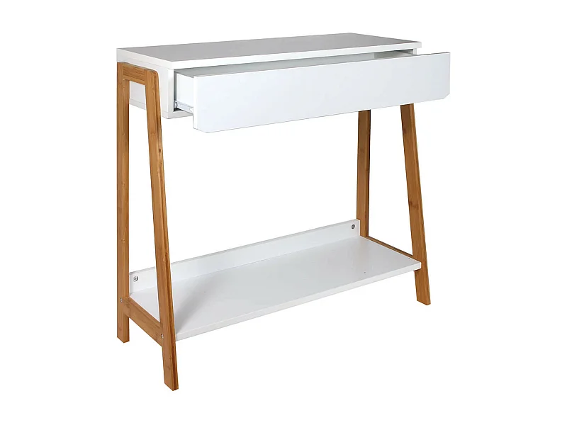 BOPHA - Console Blanche et Bois avec Tiroir
