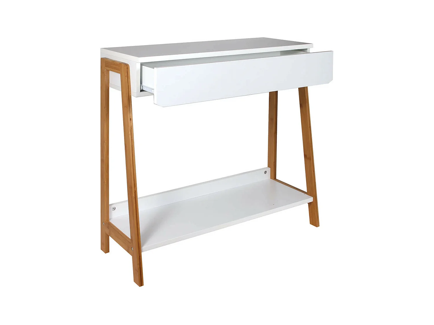 BOPHA - Console Blanche et Bois avec Tiroir