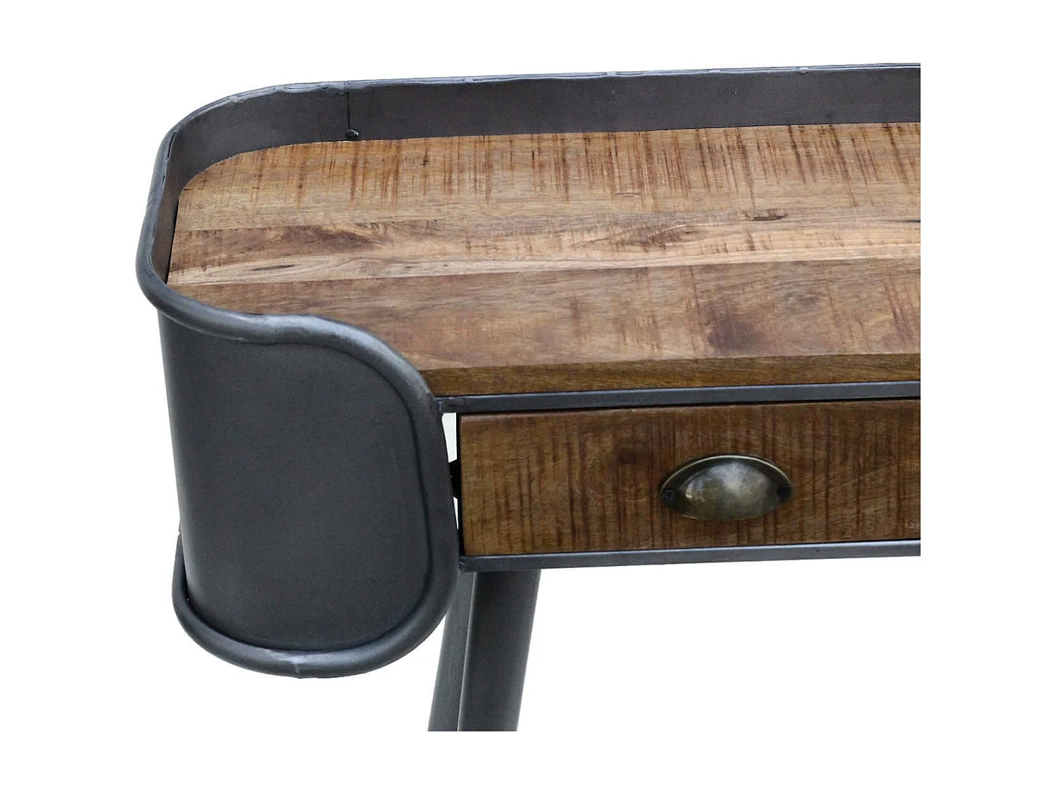 PALISSO - Console 2 Tiroirs Bois et Acier Patiné