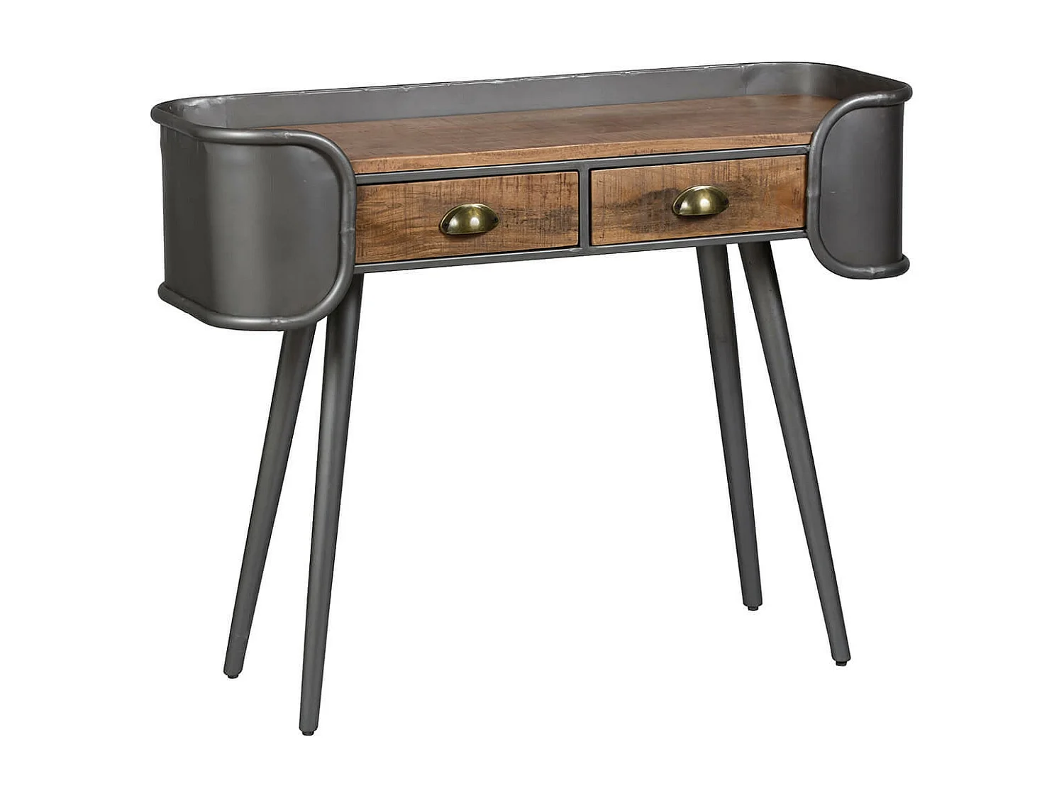 PALISSO - Console 2 Tiroirs Bois et Acier Patiné