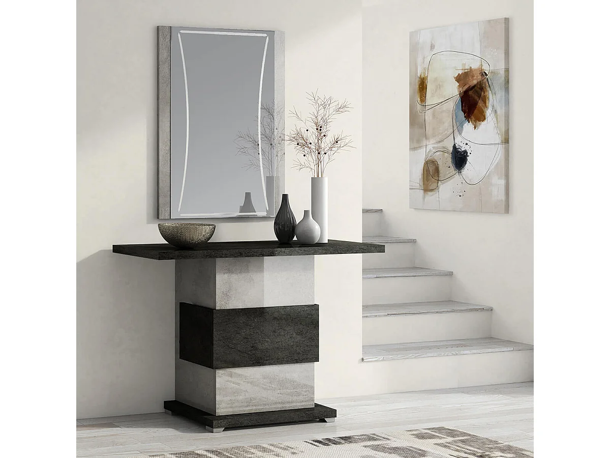 HOFFMAN - Console 110cm 1 Pied Central Gris Aspect Pierre