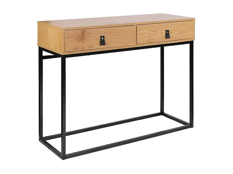 ABRIL - Console 2 Tiroirs Aspect Bois et Pieds Métal