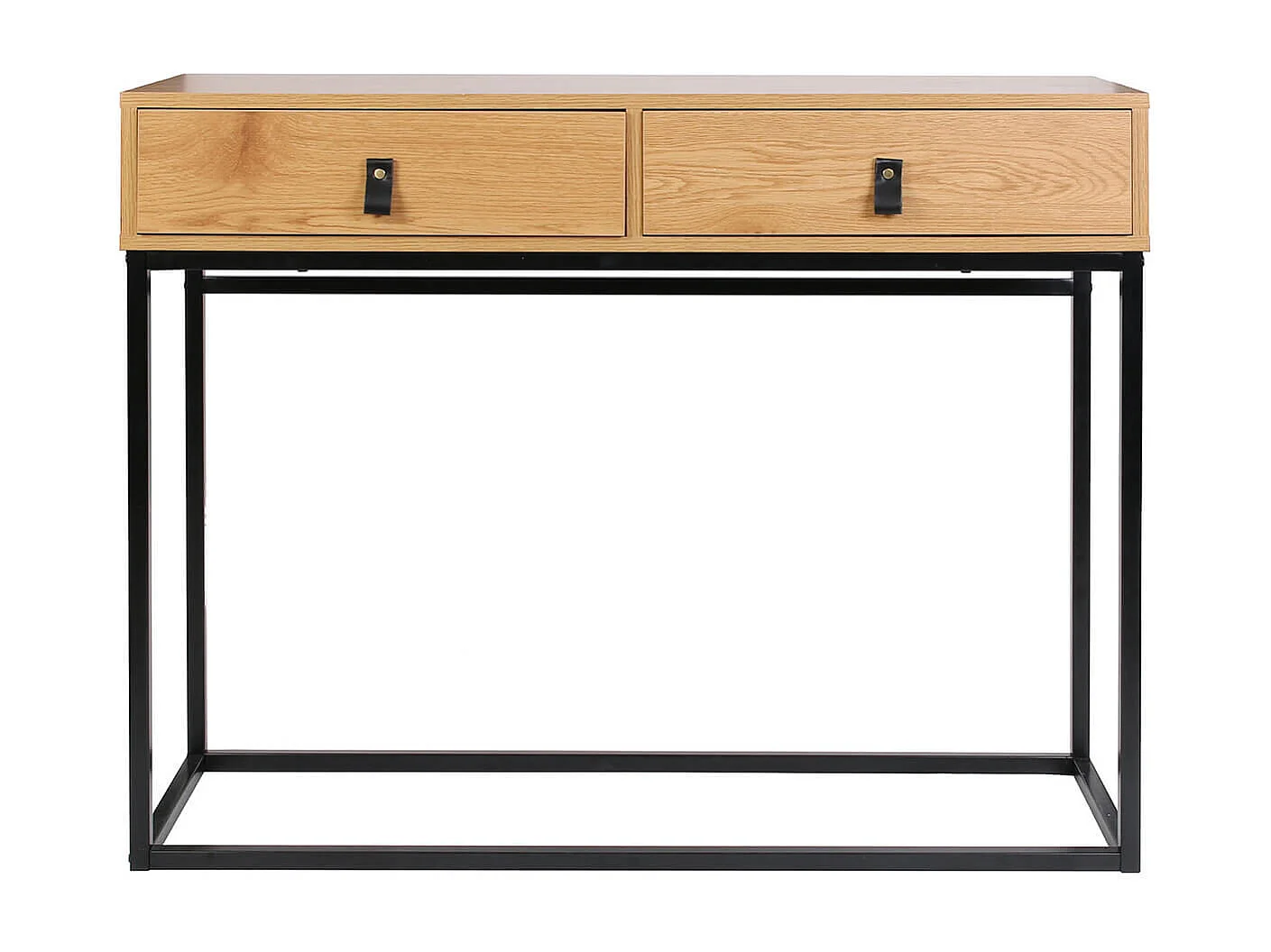 ABRIL - Console 2 Tiroirs Aspect Bois et Pieds Métal