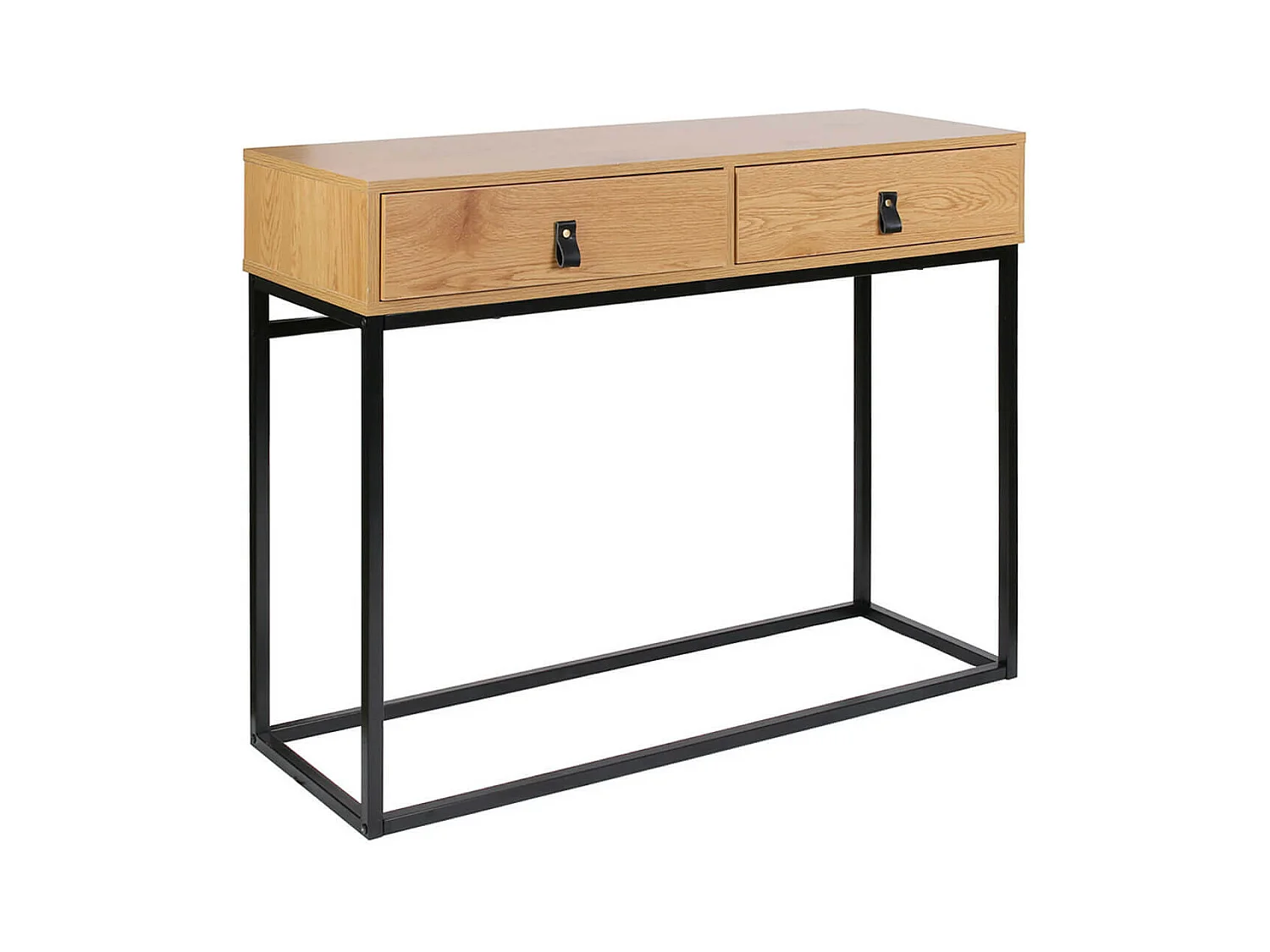 ABRIL - Console 2 Tiroirs Aspect Bois et Pieds Métal