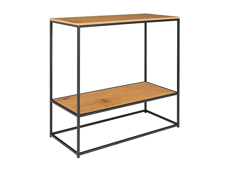 VOLLRAD - Console Acier Noir et Plateau Bois Naturel
