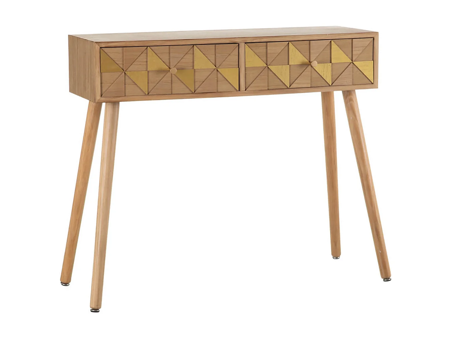 OLIVIA - Console 2 Tiroirs Bois Naturel et teinté Or