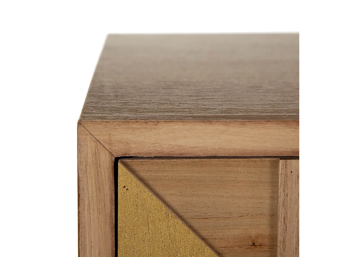 OLIVIA - Console 2 Tiroirs Bois Naturel et teinté Or