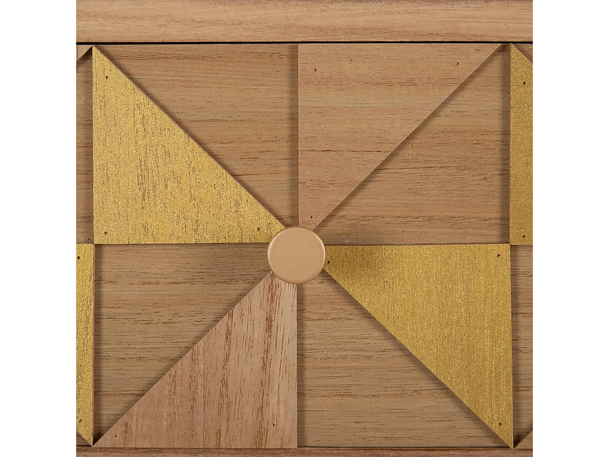 OLIVIA - Console 2 Tiroirs Bois Naturel et teinté Or