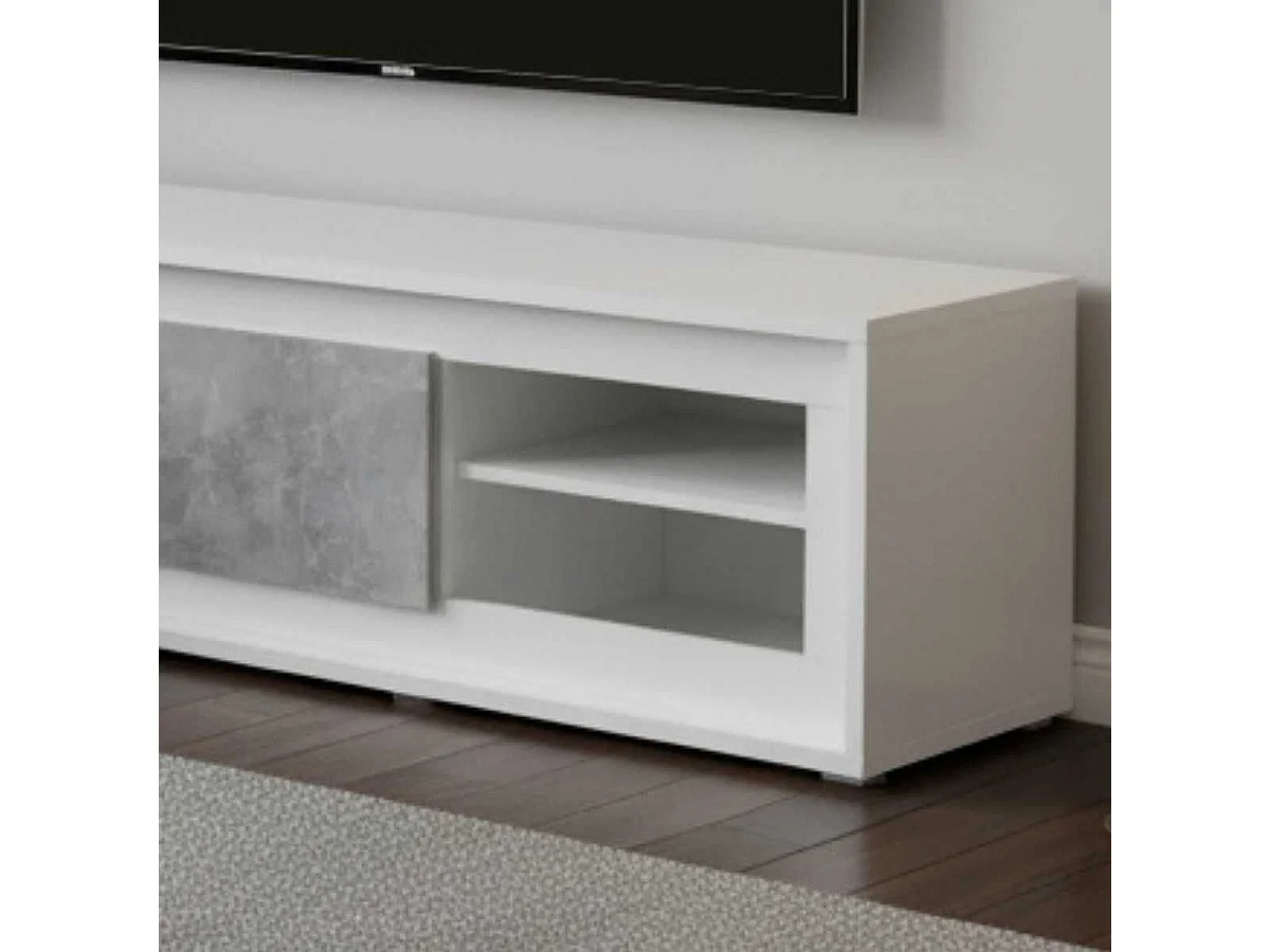 SKALA - Meuble TV 2 Tiroirs Effet Béton avec Eclairage Led