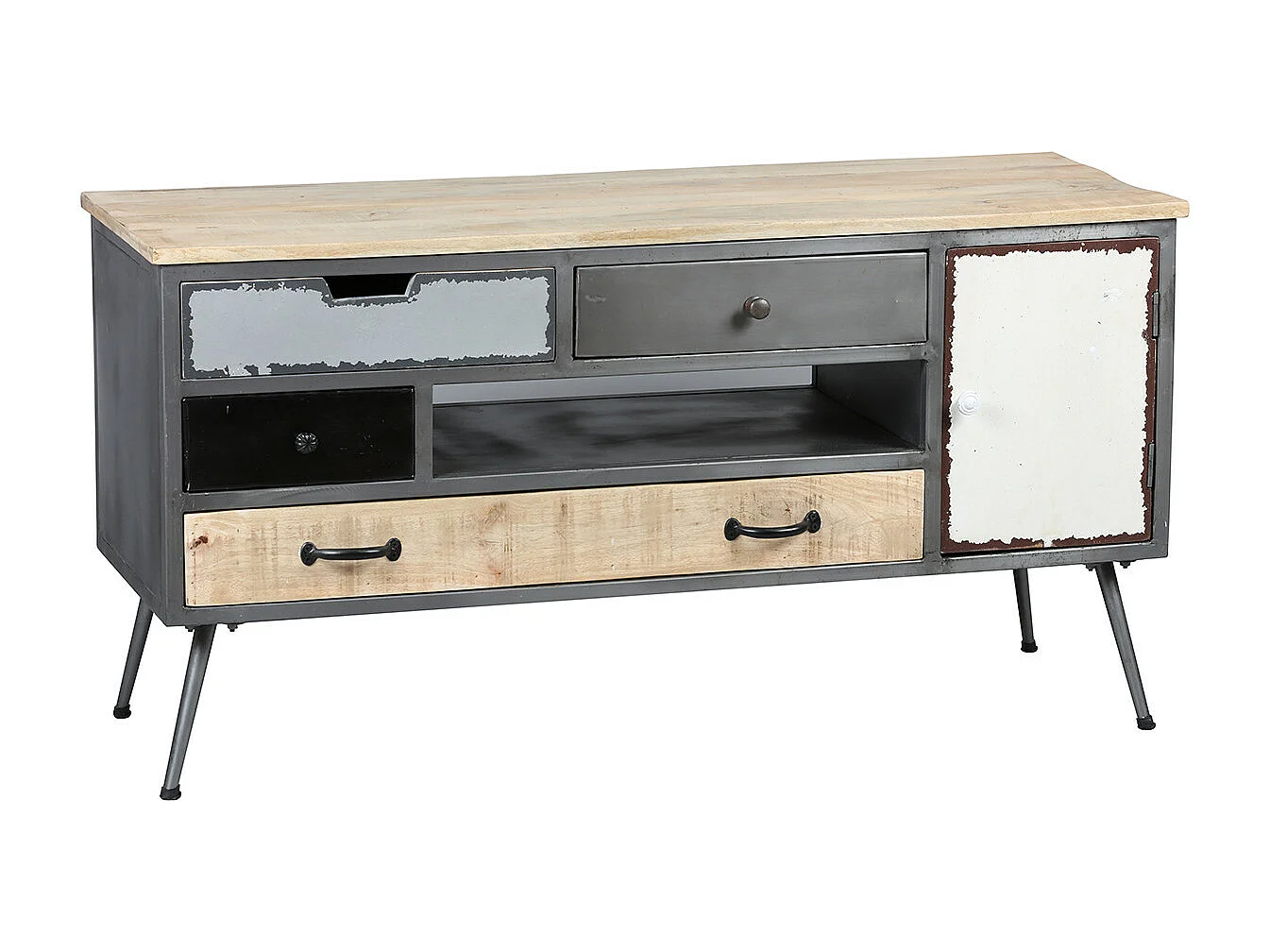 STAHL - Meuble TV 1 Porte 4 Tiroirs