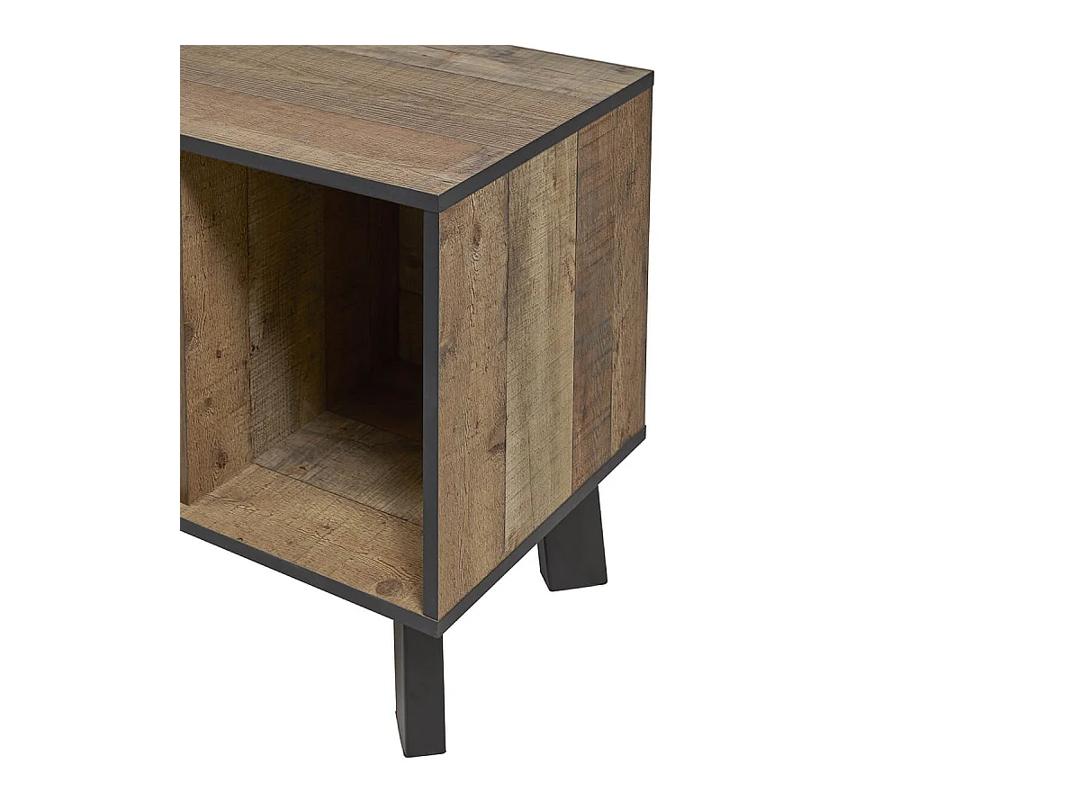 KARMINA - Meuble TV 1 Porte 3 Niches Aspect Bois et Métal