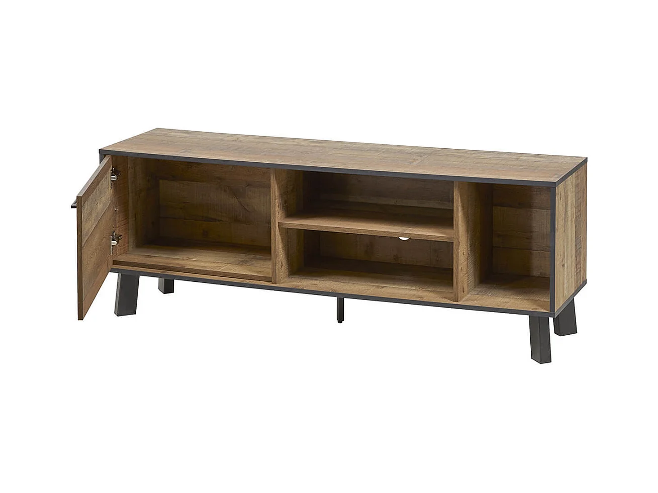 KARMINA - Meuble TV 1 Porte 3 Niches Aspect Bois et Métal