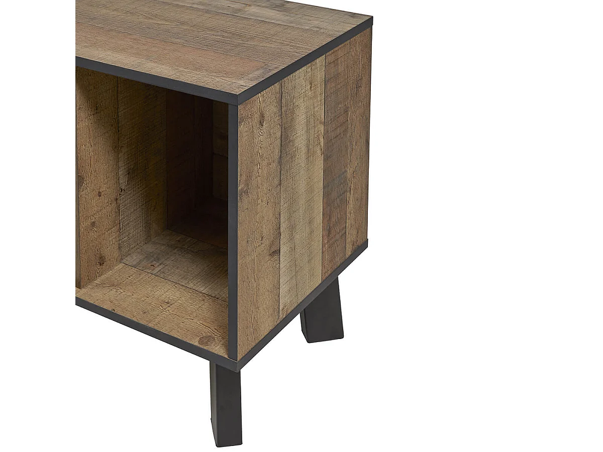 KARMINA - Meuble TV 1 Porte 3 Niches Aspect Bois et Métal