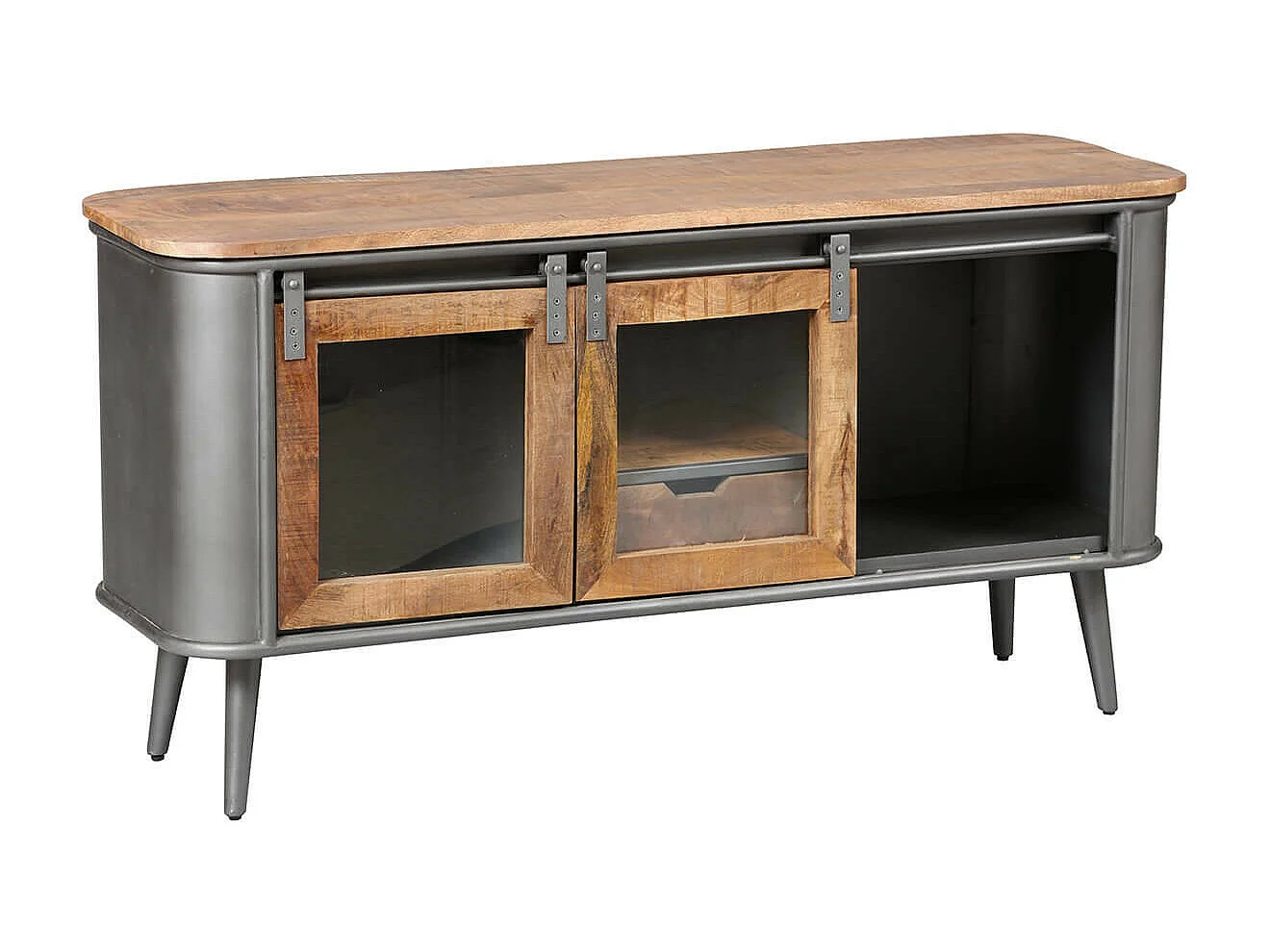 PALISSO - Meuble TV 2 Portes Bois et Acier Patiné