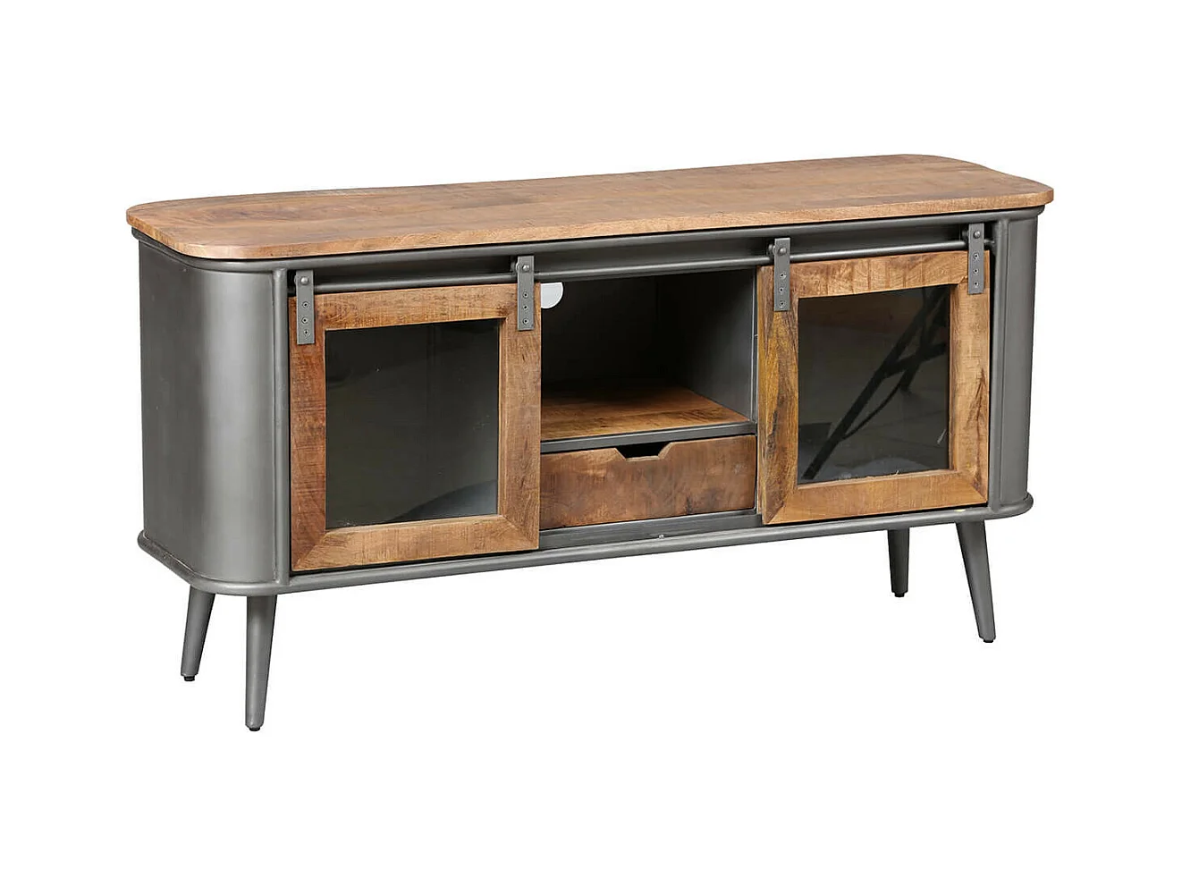 PALISSO - Meuble TV 2 Portes Bois et Acier Patiné