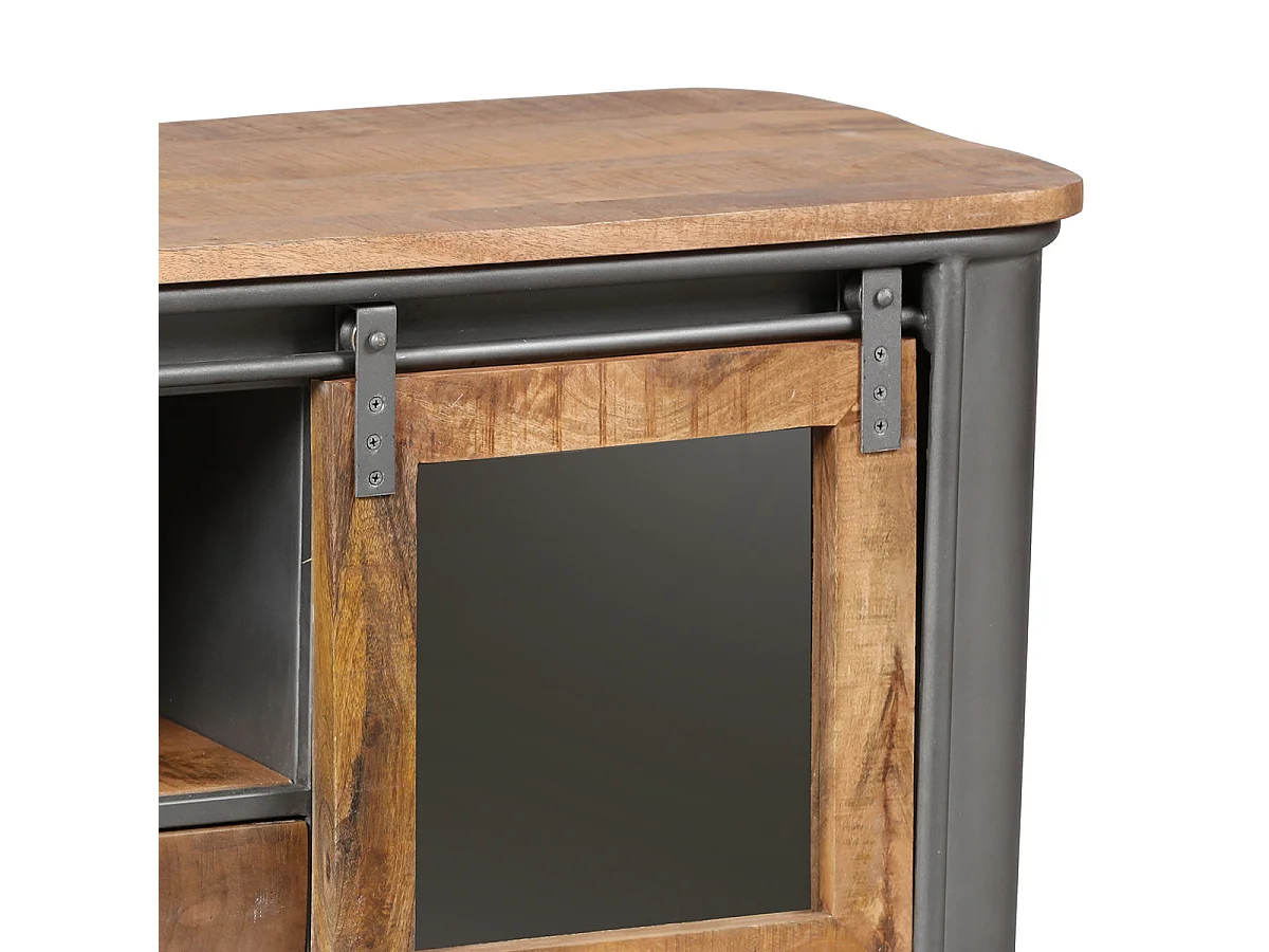 PALISSO - Meuble TV 2 Portes Bois et Acier Patiné