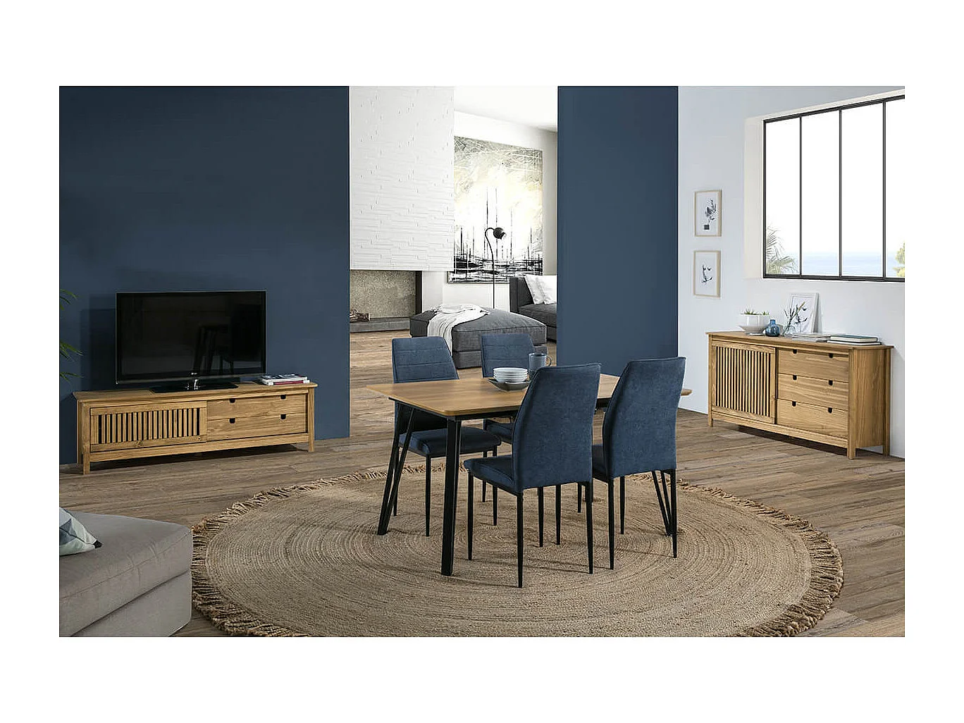 MALIA - Meuble TV 1 Porte Coul. 2 Tiroirs Bois Ciré