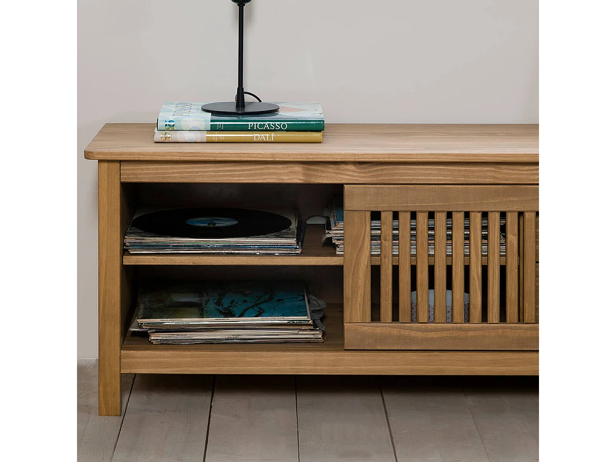 MALIA - Meuble TV 1 Porte Coul. 2 Tiroirs Bois Ciré