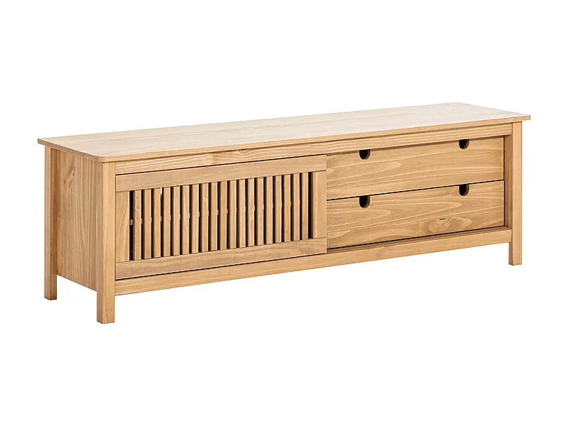 MALIA - Meuble TV 1 Porte Coul. 2 Tiroirs Bois Ciré