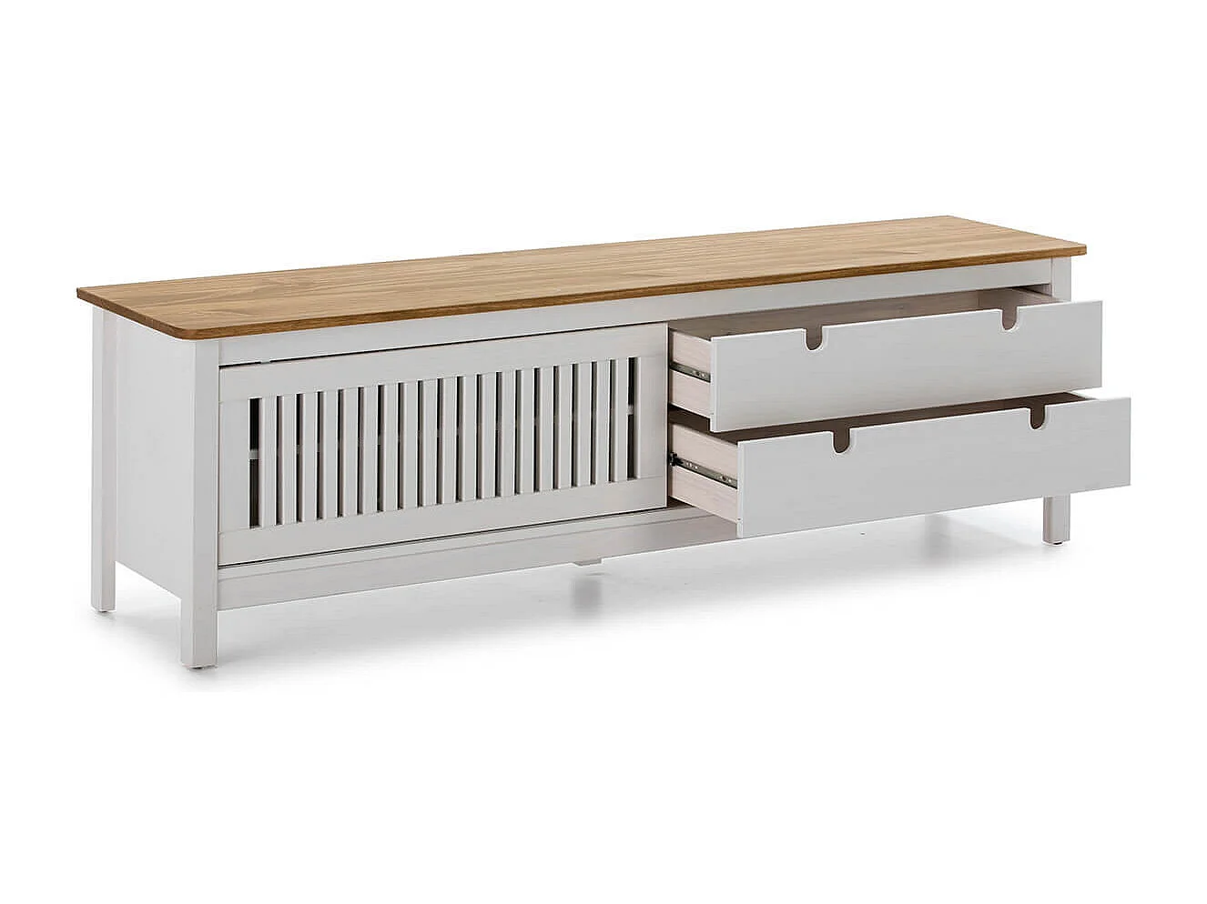 MALIA - Meuble TV 1 Porte Coul. 2 Tiroirs Bois Ciré et Blanc