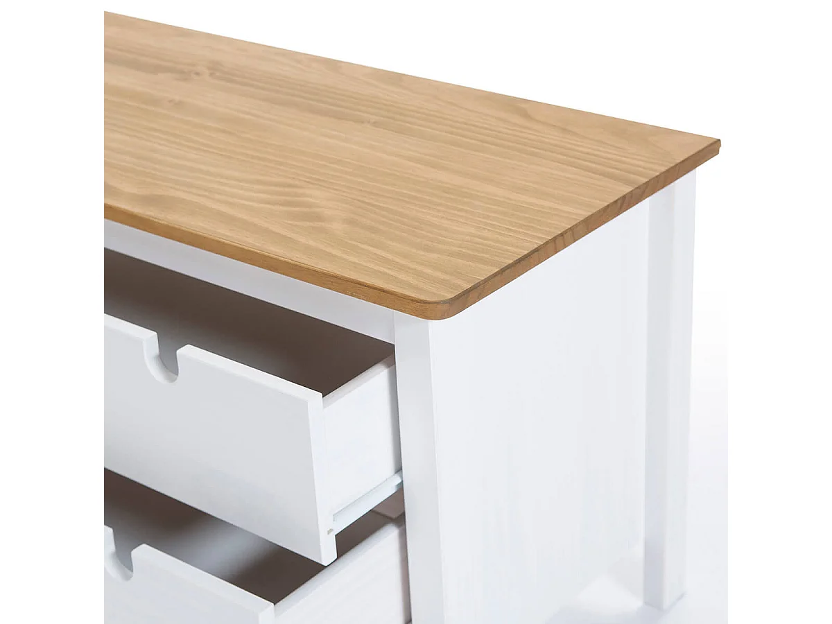 MALIA - Meuble TV 1 Porte Coul. 2 Tiroirs Bois Ciré et Blanc