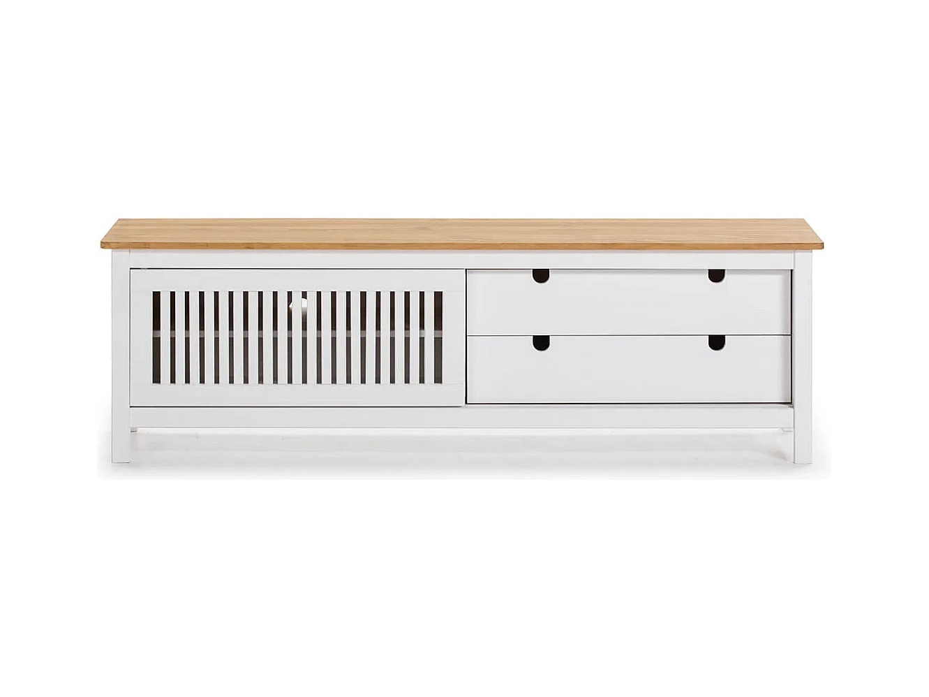 MALIA - Meuble TV 1 Porte Coul. 2 Tiroirs Bois Ciré et Blanc